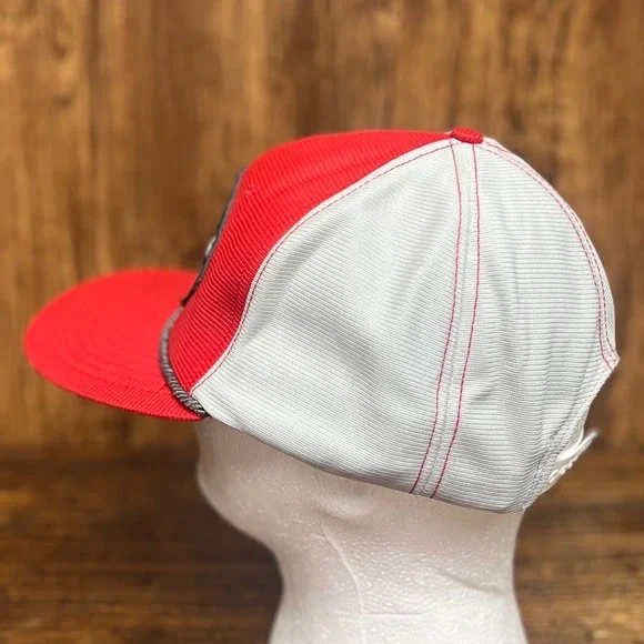 Vintage Halliburton Trucker Hat Snapback L 7 1/8 - 7 5/8 Red White Mesh USA Made - Picture 8 of 13
